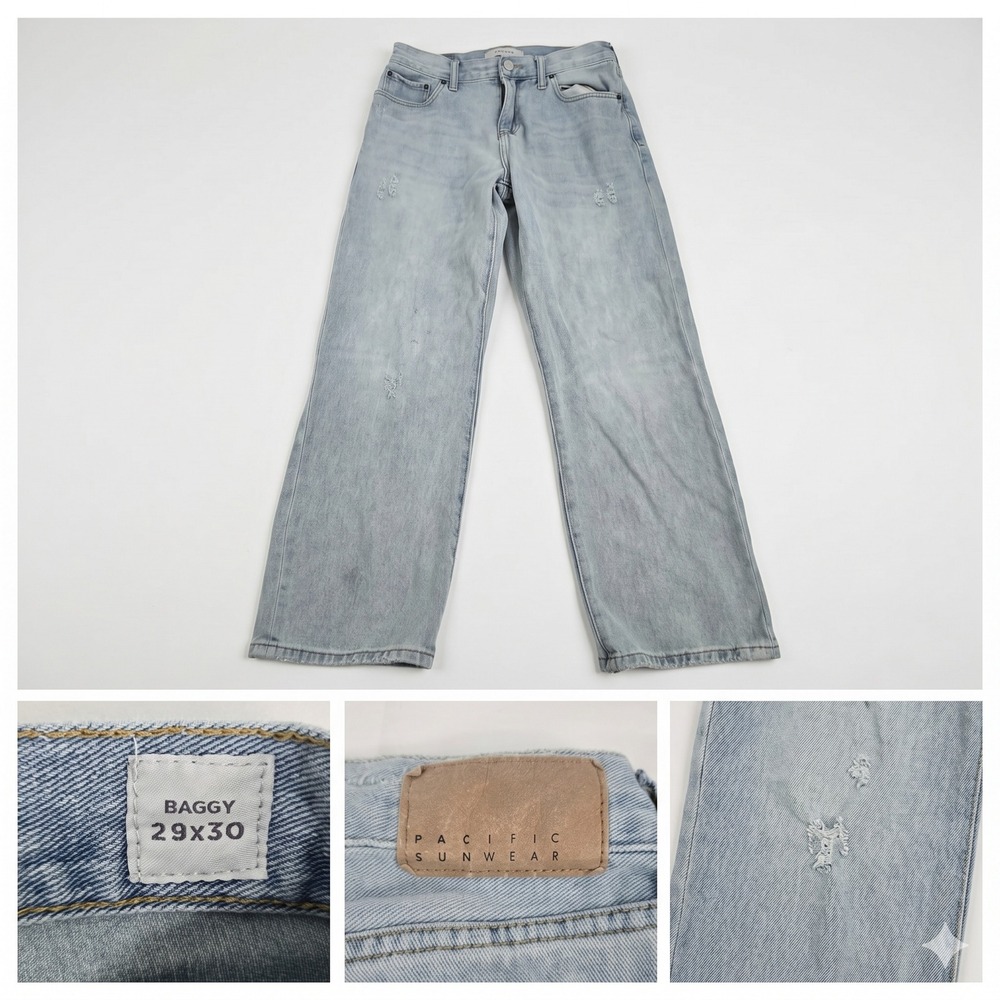 PacSun Baggy Jeans Mens 29x30 Light Wash Distressed Thrashed Skater Y2K Style
